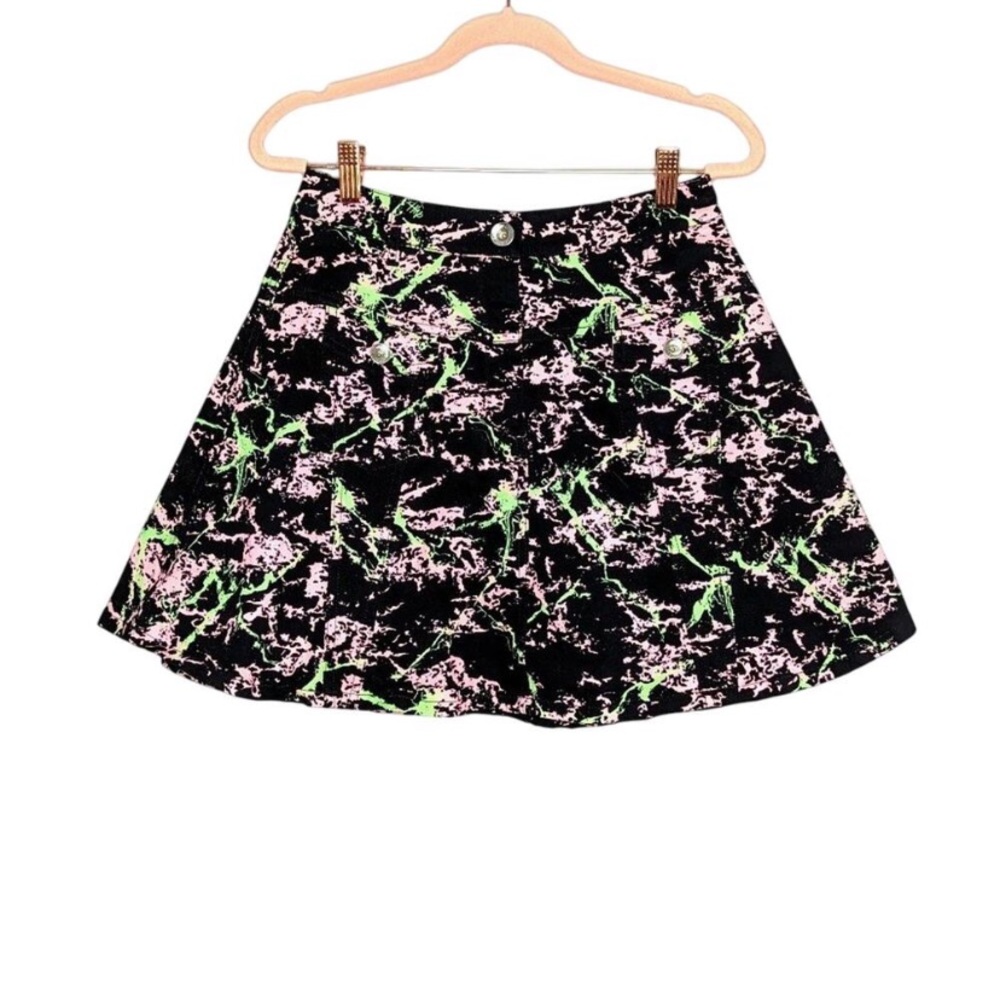 Love Moschino Black And Neon Splatter Print Mini Skirt Front Flap Pockets Size 6